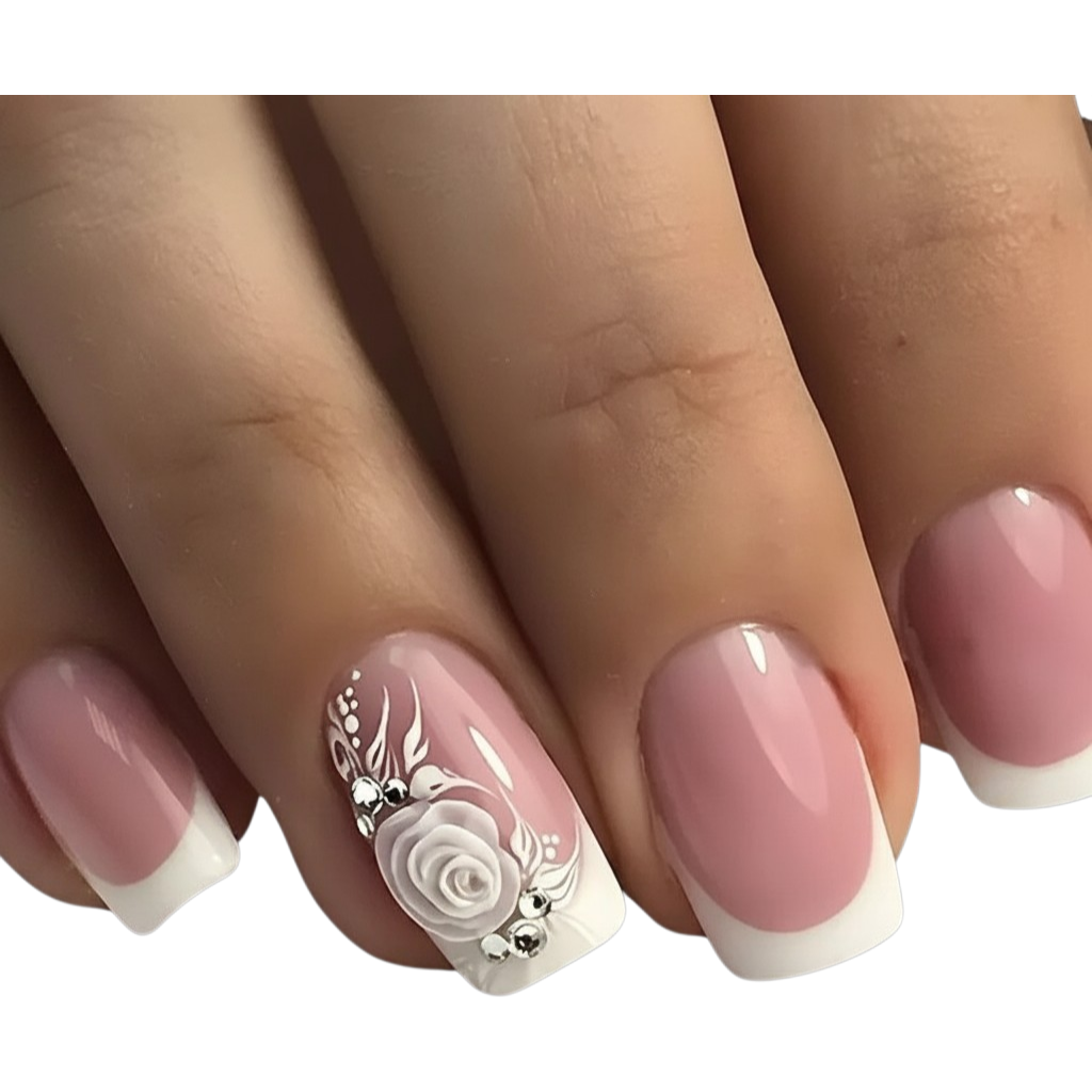 Rose French | Medium Square Floral Press-On Nails