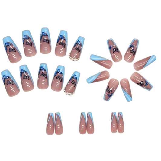 Blue Butterfly | Long Coffin Press-On Nails