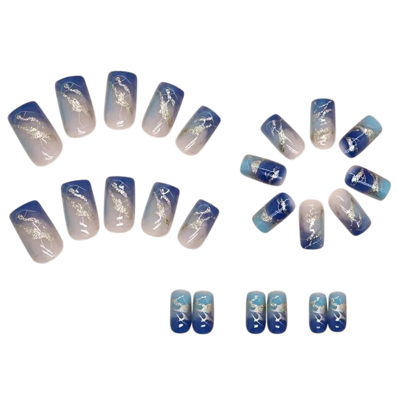 Gilded Tide | Medium Square Blue Marble Press-On Nails