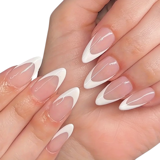 French Curve | Medium Almond White French Press-On Nails