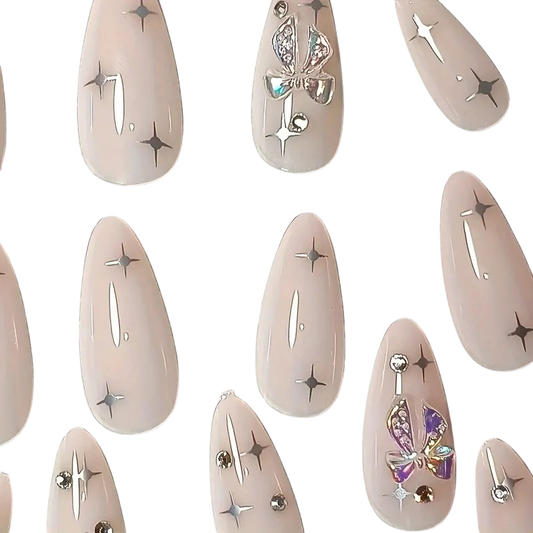 Cosmic Flutter | Long Almond Butterfly Press-On Nails