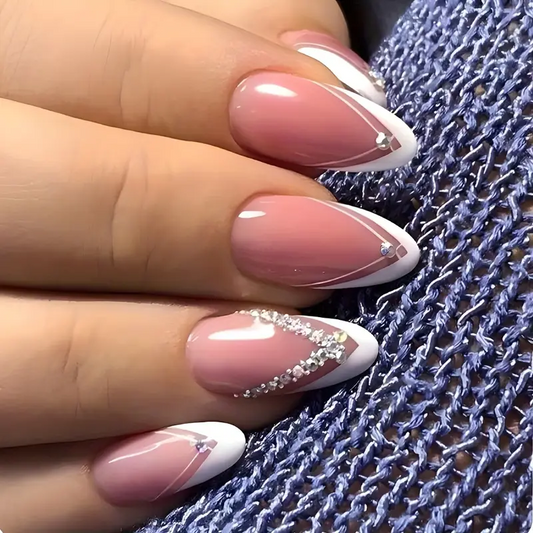 Crystal Point | Long Almond Rhinestone French Press-On Nails