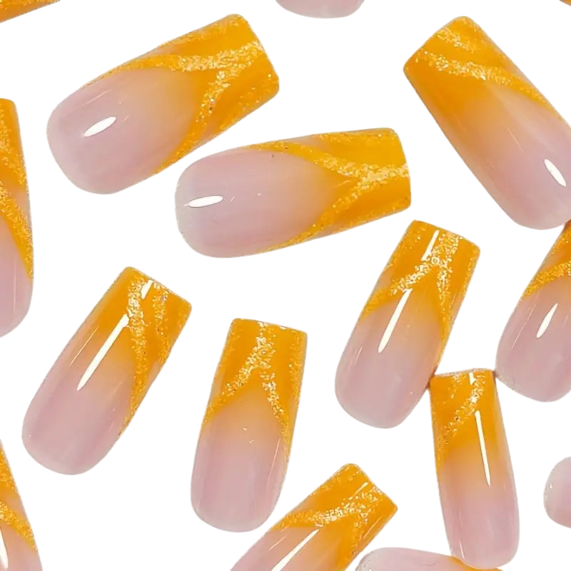 Tangerine Dream | Long Square Orange Glitter French Press-On Nails