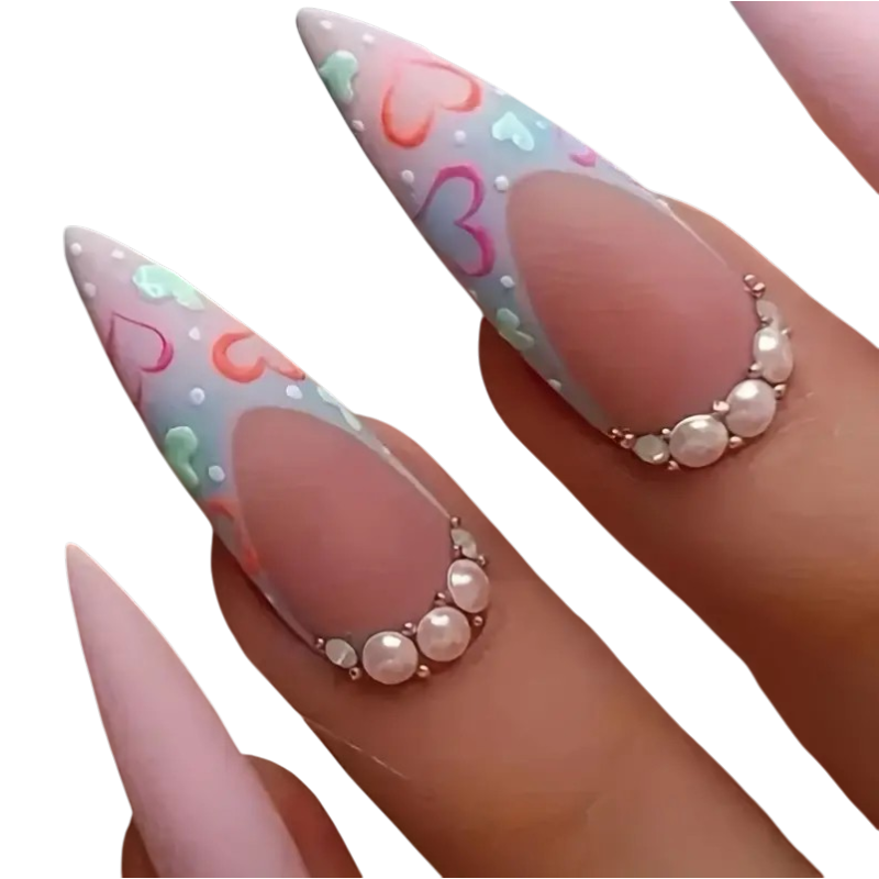 Pastel Sweetheart Long Almond Press-On Nails