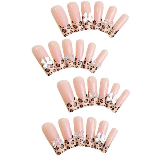 Leopard Bow Extra Long Coffin Press-On Nails