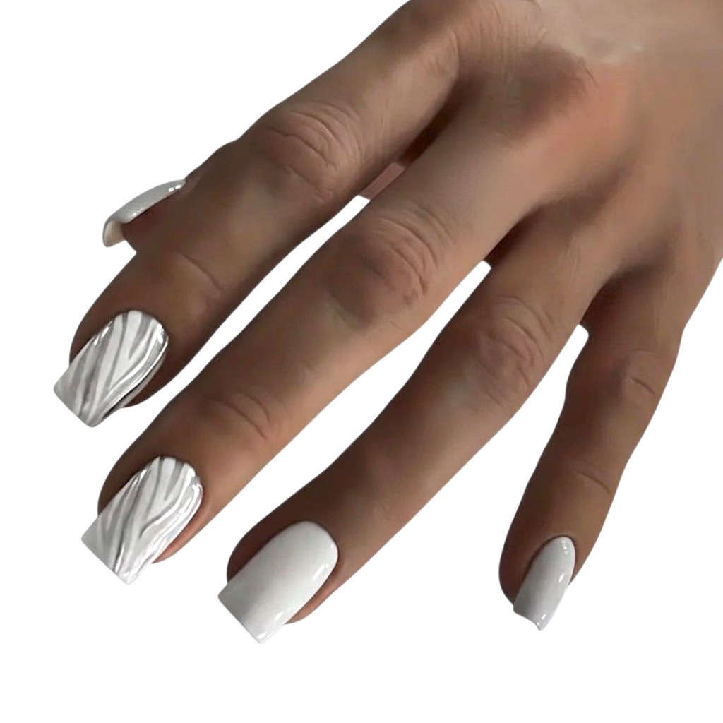 Silver Flame Medium Square Press-On Nails