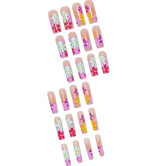 Flower Power Extra Long Square Press-On Nails