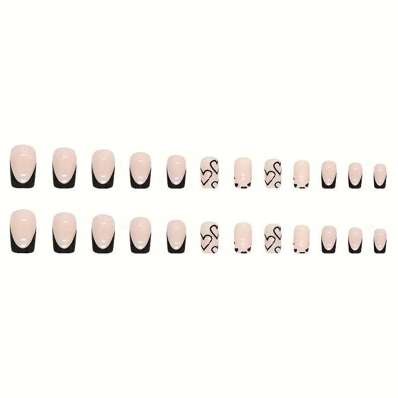 Black Ribbon French Medium Square Press-On Nails
