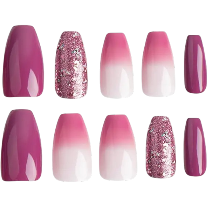 Berry Blush Sparkle Medium Coffin Press-On Nails
