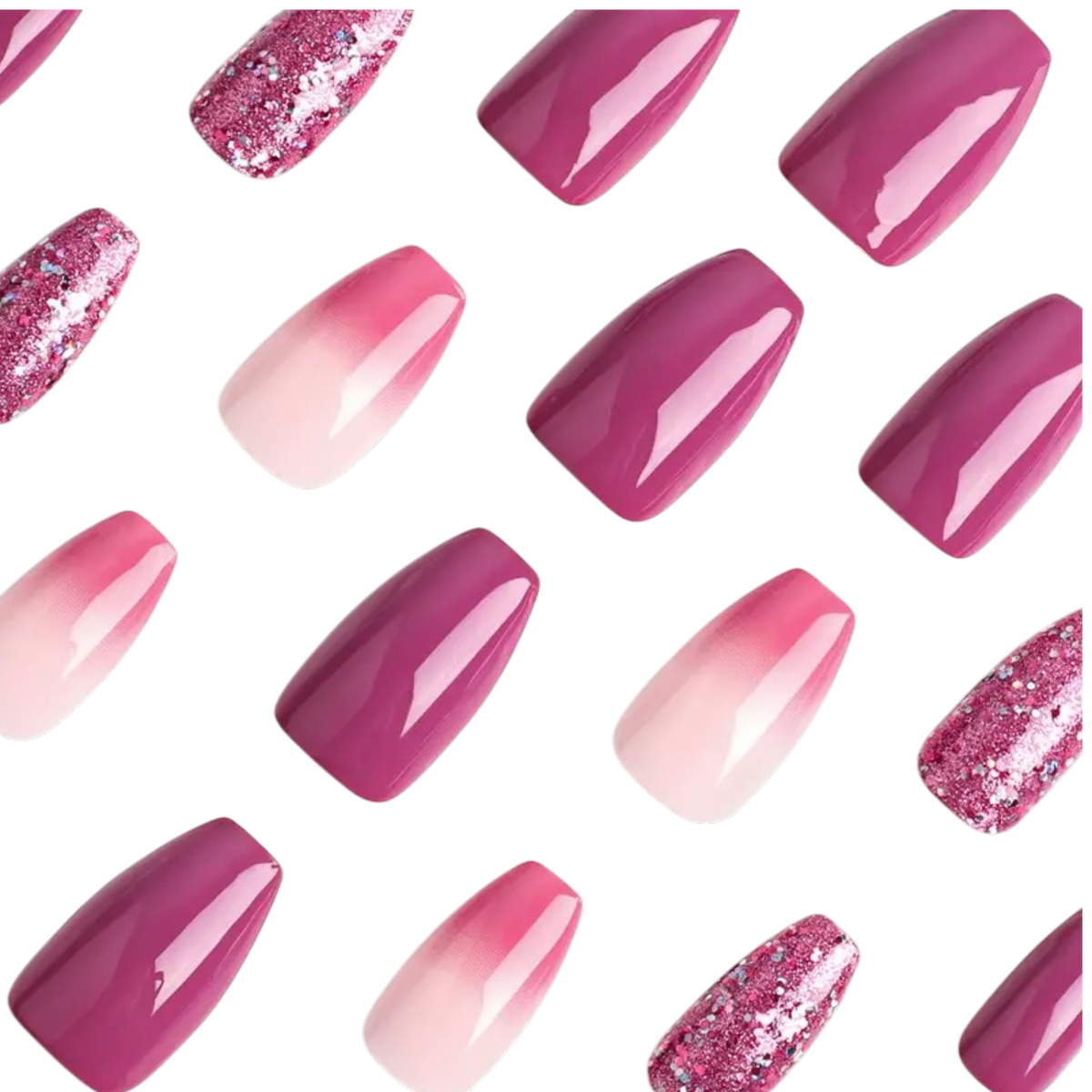 Berry Blush Sparkle Medium Coffin Press-On Nails