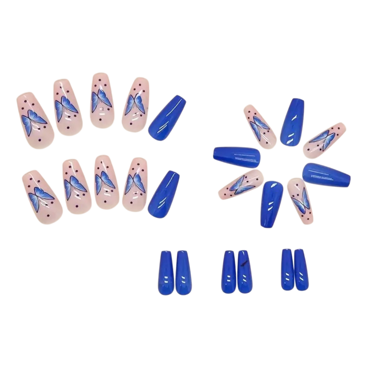Cobalt Butterfly Long Coffin Press-On Nails