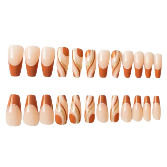 Toffee Swirl Extra Long Coffin Press-On Nails