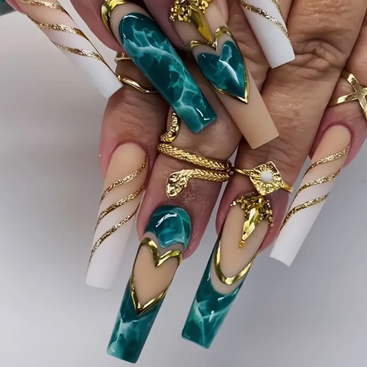 Emerald Envy Extra Long Coffin Press-On Nails