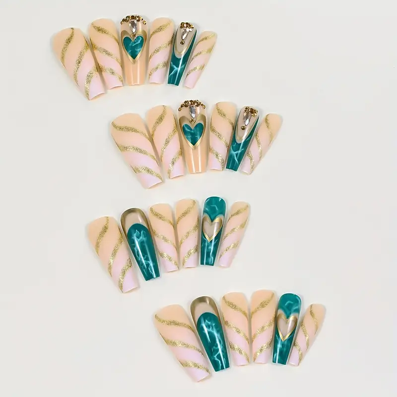 Emerald Envy Extra Long Coffin Press-On Nails