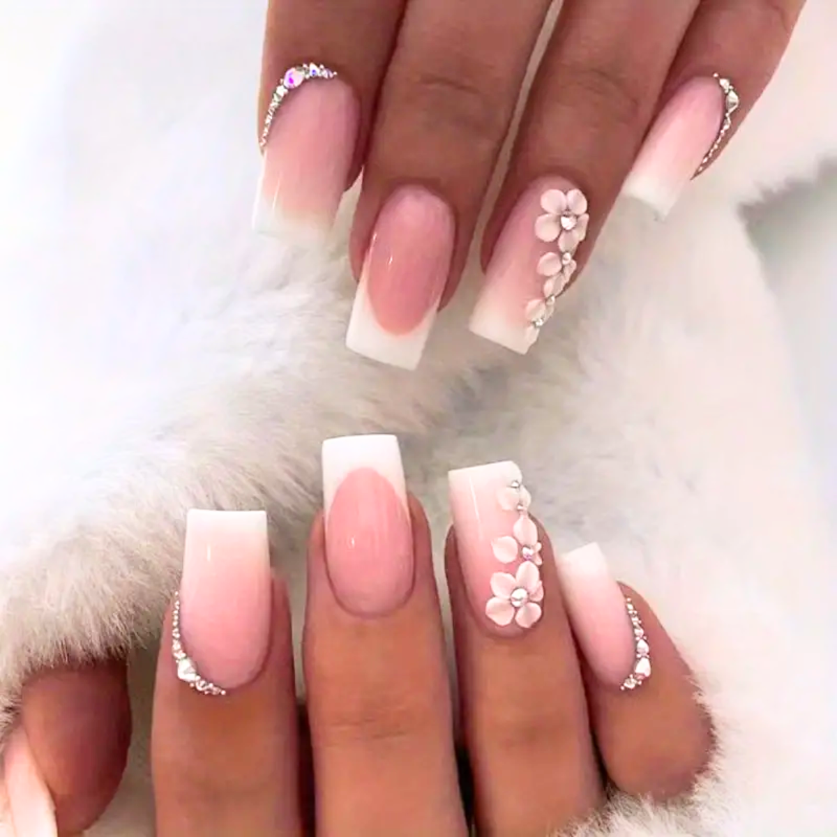 Rhinestone Flower Nails