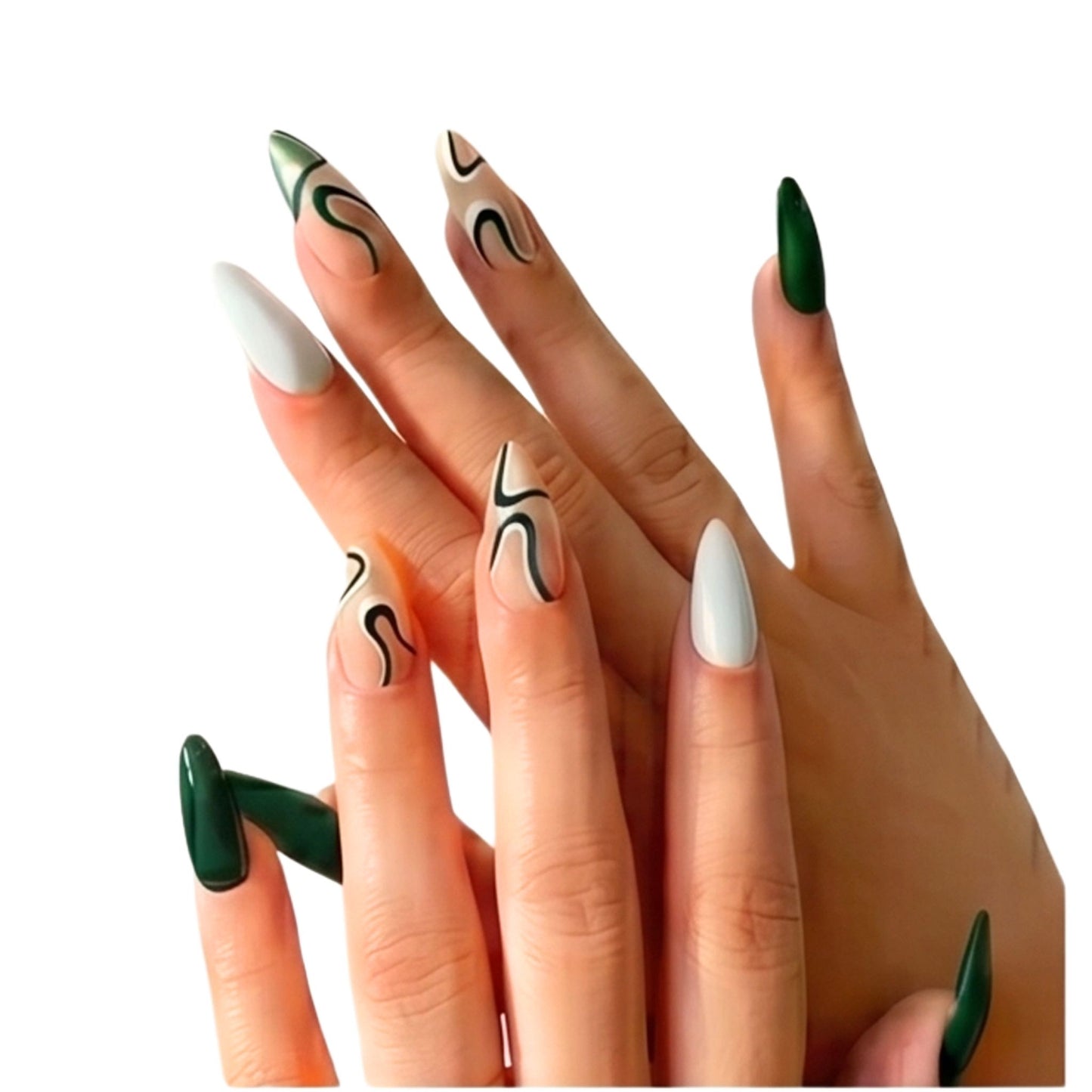 Contour Muse | Long Almond Press On Nails | Abstract Swirl Nails with Accents