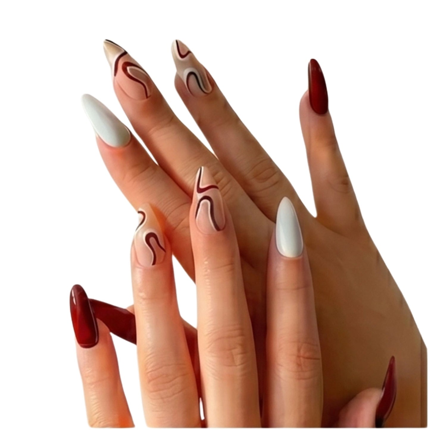 Contour Muse | Long Almond Press On Nails | Abstract Swirl Nails with Accents