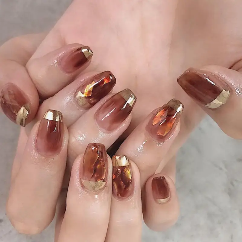 Golden Brown Tip Nails