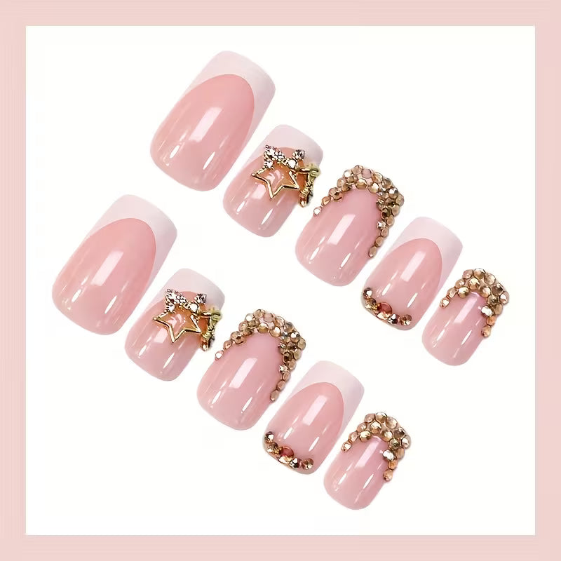 Golden Star Frame Medium Square Press-On Nails