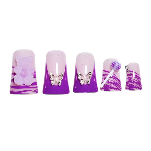Purple Candy Wings Long Duckbill Press-On Nails
