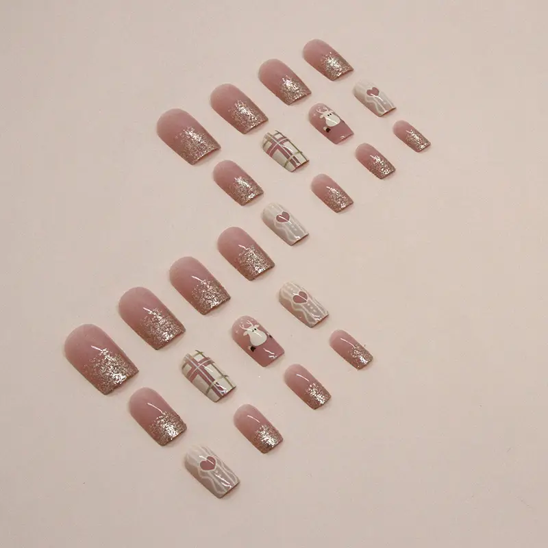 Pink Elk Heart Nails