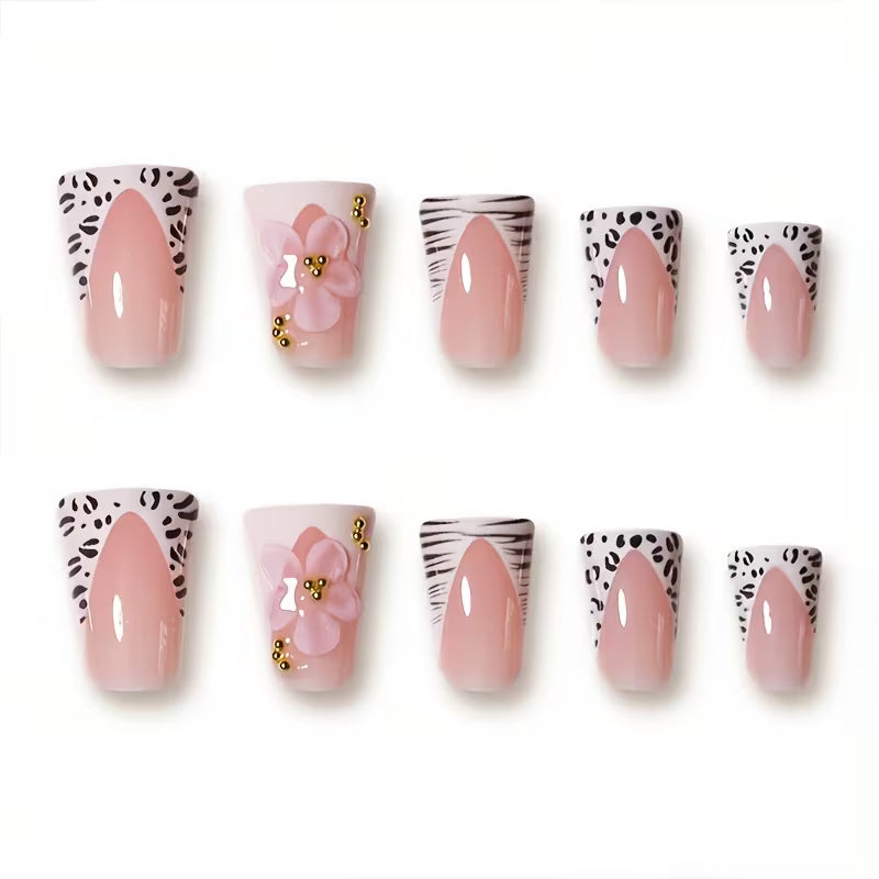 Pink Safari Bloom Medium Duckbill Press-On Nails