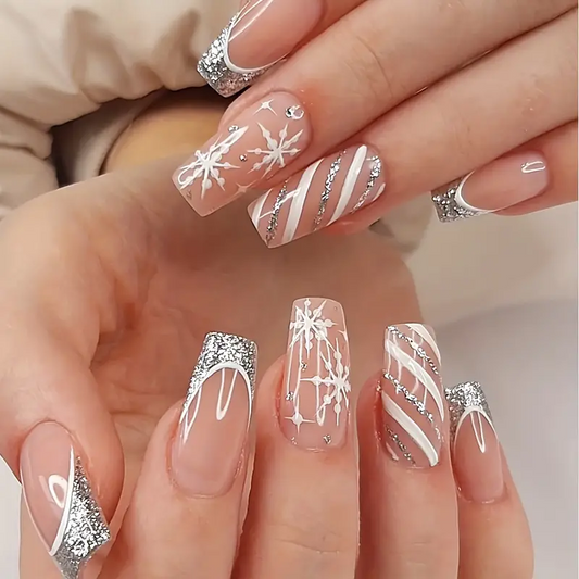 Silver Winter French Tip Nails