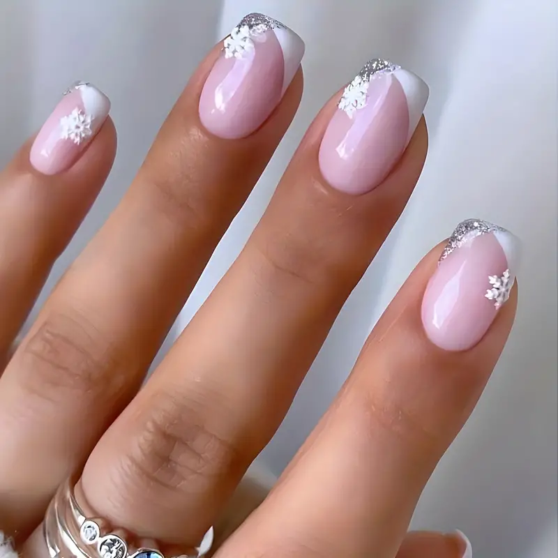 Pink Snowflake Nails