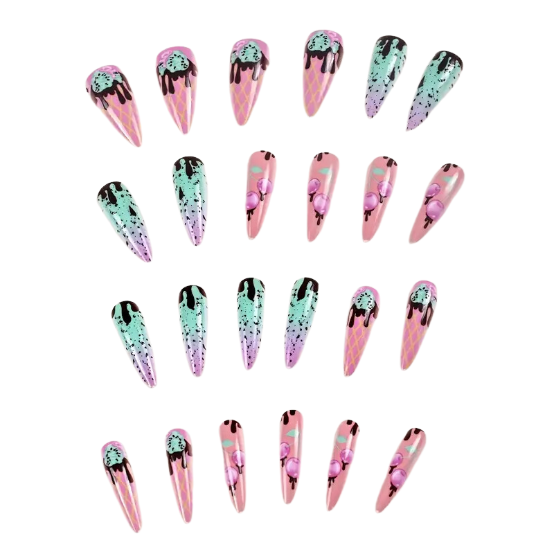 Choco Mint Extra Long Stiletto Press-On Nails | Ice Cream Dessert Nails