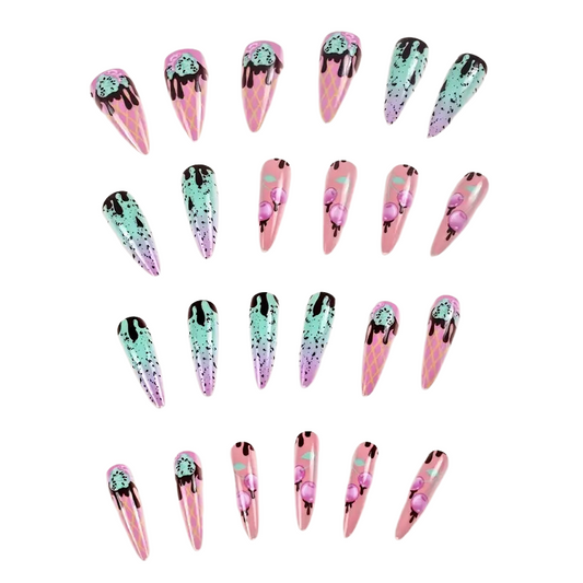 Choco Mint Extra Long Stiletto Press-On Nails | Ice Cream Dessert Nails
