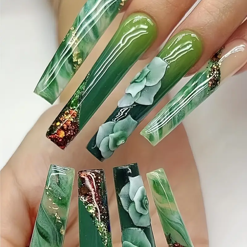 Green Flower Nails