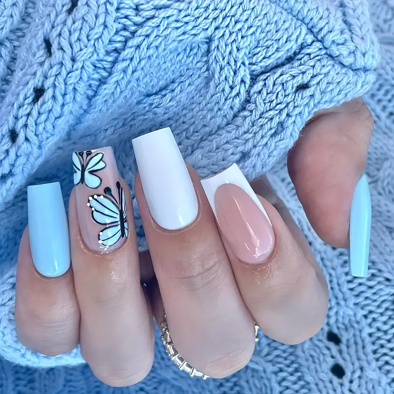 Blue Butterfly Nails