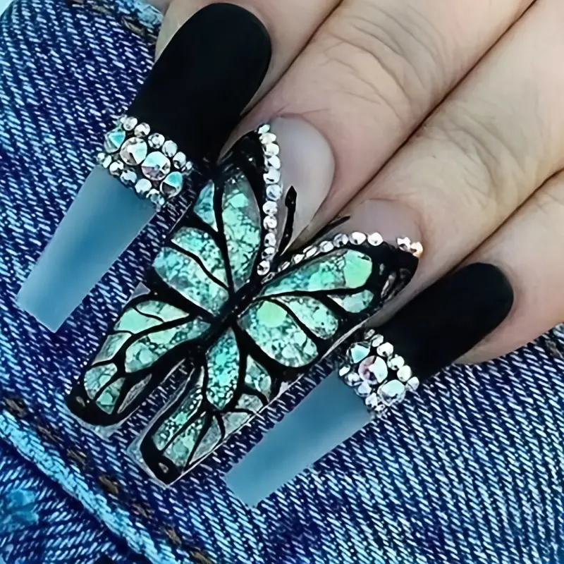 Butterfly Rhinestone Nails