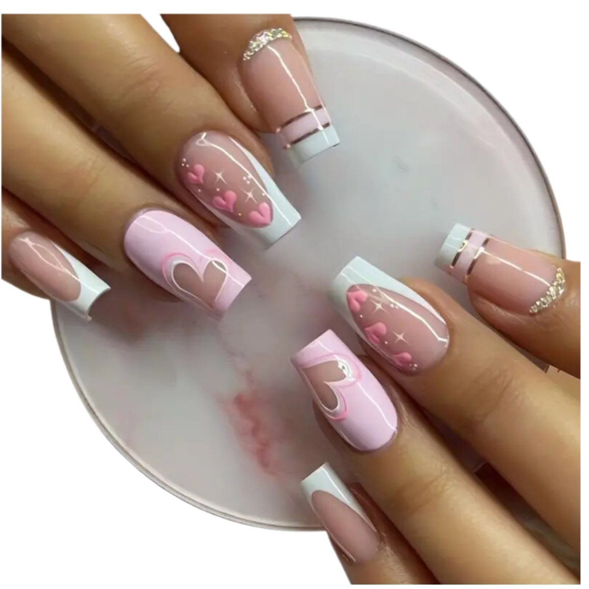 Pink Hearts & Stars Nails