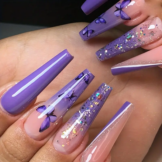 Purple Butterfly Nails