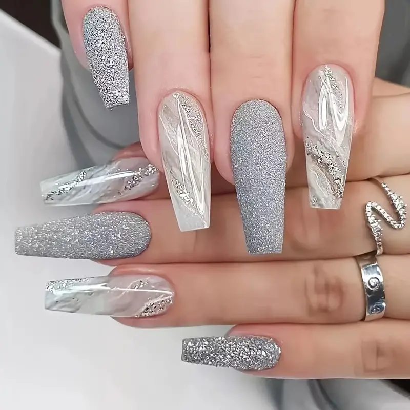 Gray Marble Nails