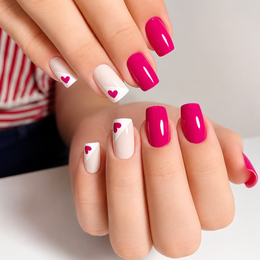 Sweetheart Pop Medium Square Press-On Nails | Heart Accent Design