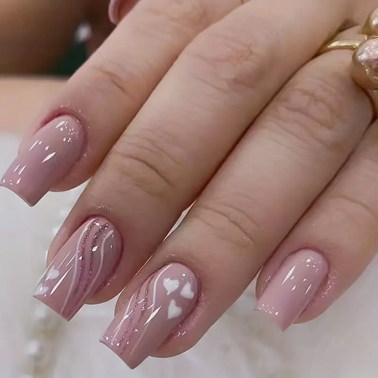 Pink & White Heart Nails