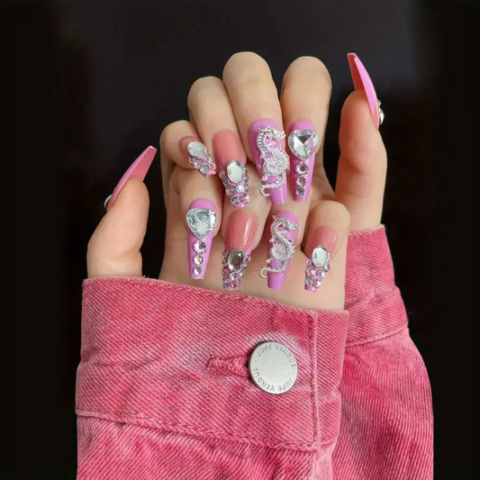 Dragon Heart and Rhinestone Nails