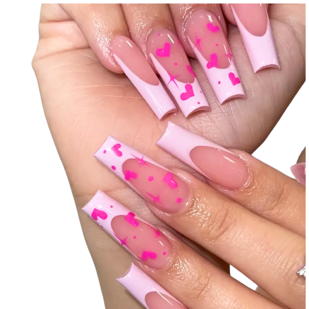 Pink Heart Nails