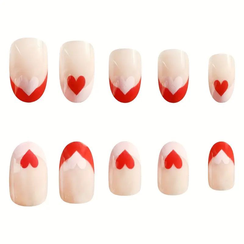 Pink & Red Heart Nails