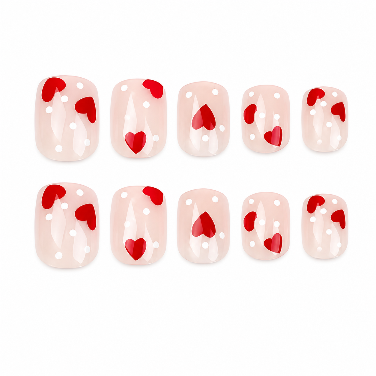 Lovely Red Short Square Press-On Nails | Romantic Heart Nails