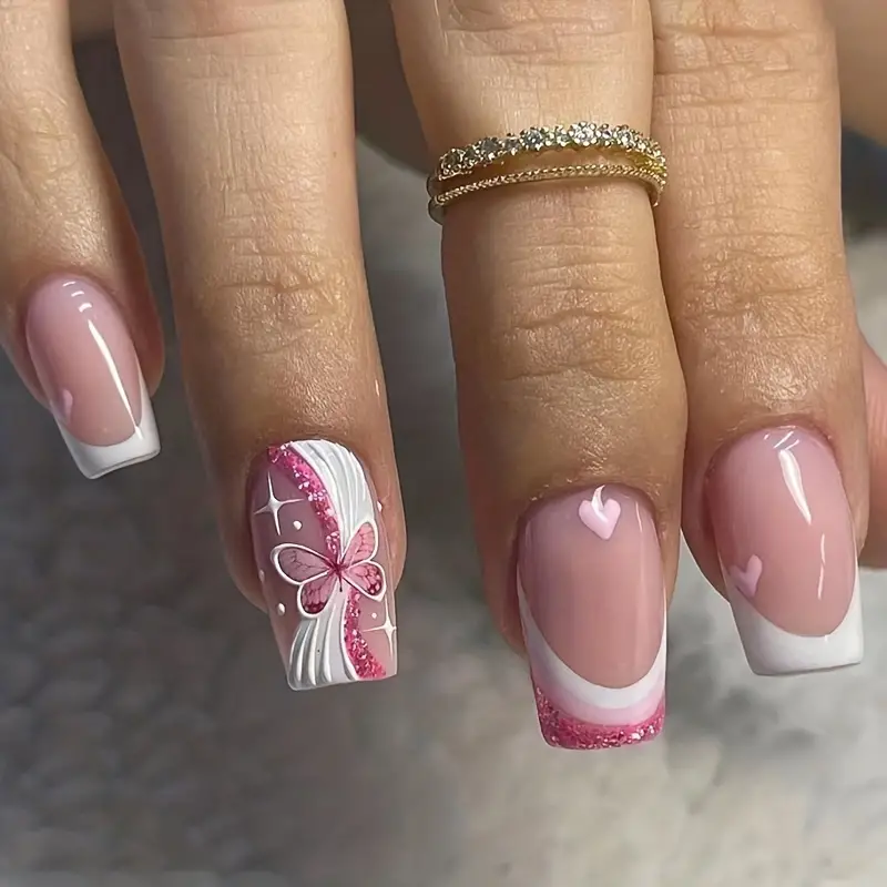 Pink Butterfly Nails