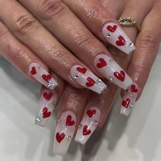 Hearts & Rhinestone Nails