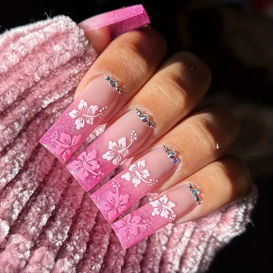 Pink Flower Nails