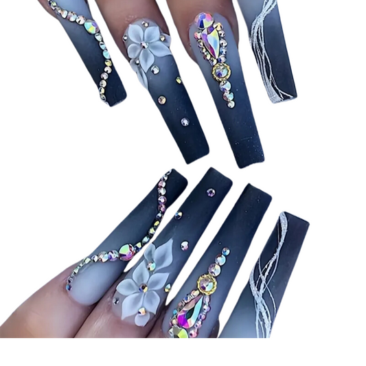 Rhinestone Flower Nails