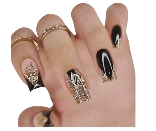 Black and Gold Sparkle Nails