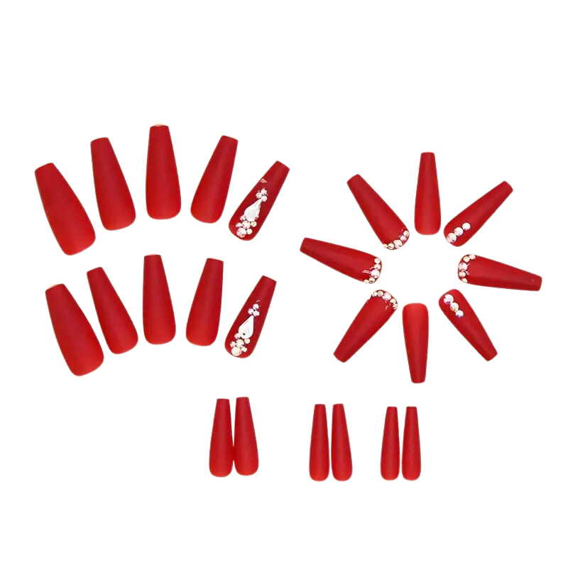 Scarlet Luxe | Matte Red Crystal Coffin Press-On Nails