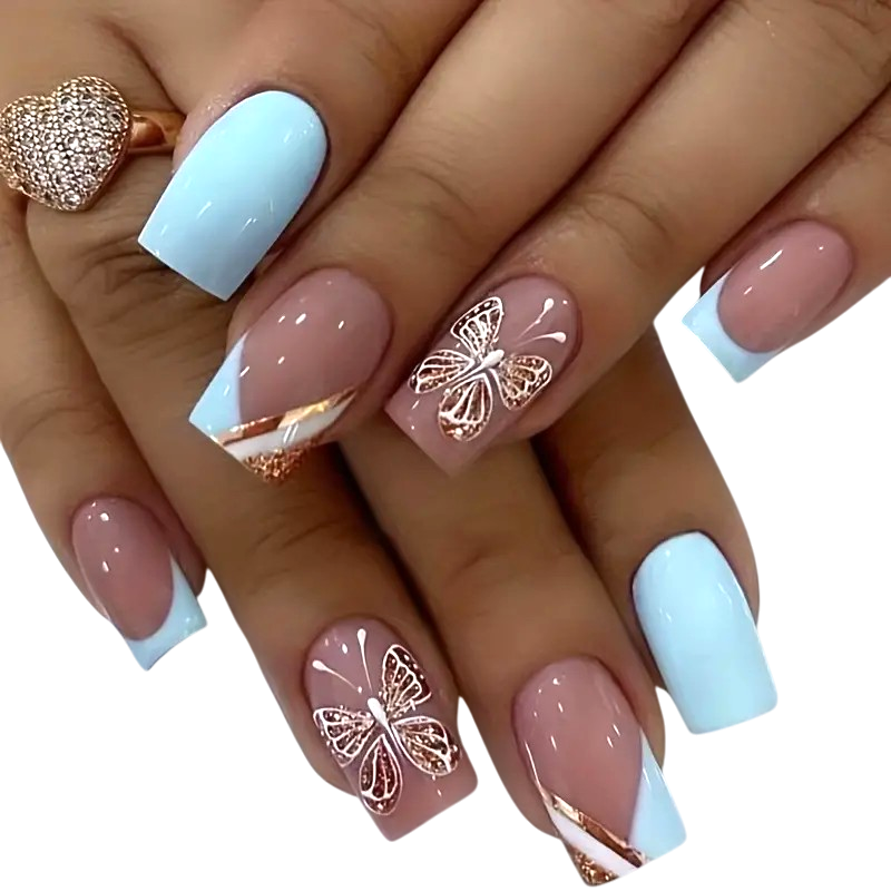 Golden Flutter | Medium Square Press-On Nails