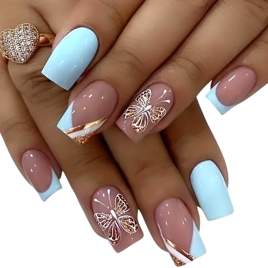 Golden Flutter | Medium Square Press-On Nails
